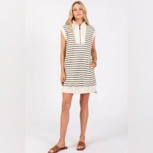 Entro Black and Cream PinStriped Dress, Size M, NWT